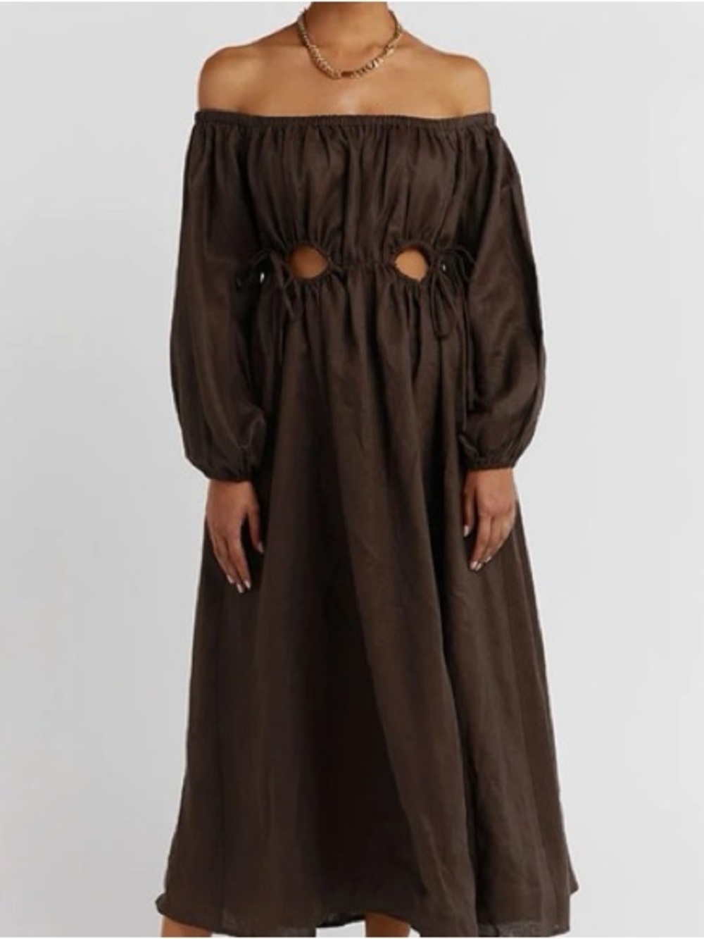 NWT Dissh Manon Dark Chocolate Linen Midi Dress Preppy Coastal size 8